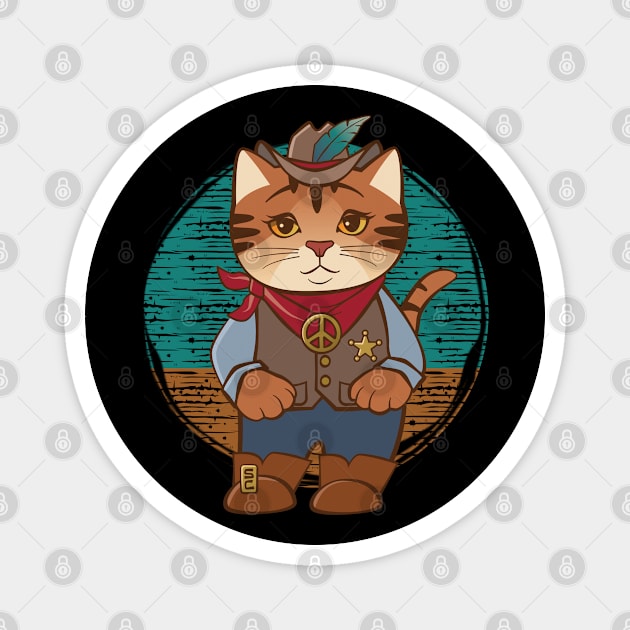 Old West Peaceful Cowgirl Sheriff Cat Magnet by Sue Cervenka